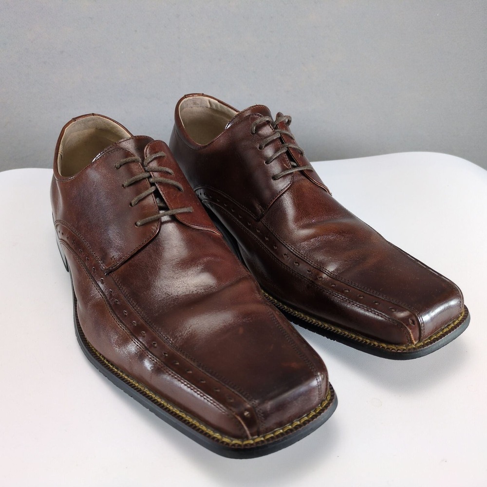 Stacy Adams Brown Leather Square Toe Oxfords Mens 14W Lace Up Dress‎ Shoes